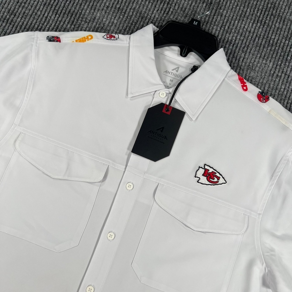 Kansas City Chiefs Shirt Mens Medium White Short Sleeve Button Up NFL New